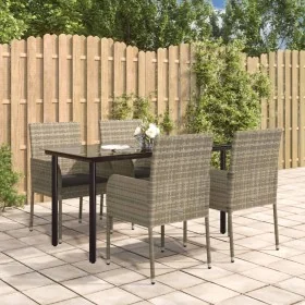 Set comedor jardín 5 pzas y cojines ratán sintético negro gris by , Garden sets - Ref: Foro24-3185163, Price: 340,35 €, Disco...