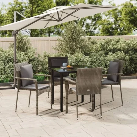 Set comedor jardín 5 pzas y cojines ratán sintético negro gris by , Garden sets - Ref: Foro24-3185114, Price: 362,08 €, Disco...