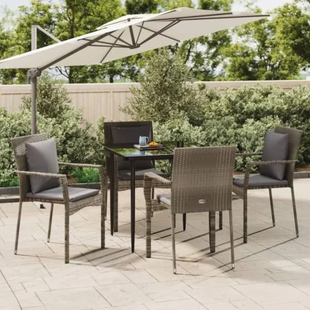 Set comedor jardín 5 pzas y cojines ratán sintético negro gris by , Garden sets - Ref: Foro24-3185102, Price: 386,91 €, Disco...