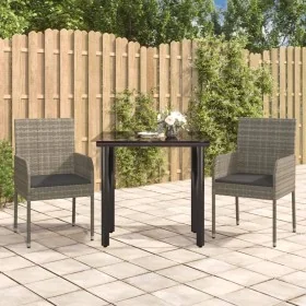 Set comedor jardín 3 pzas y cojines ratán sintético negro gris by , Garden sets - Ref: Foro24-3185161, Price: 175,51 €, Disco...