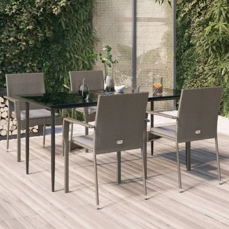 Set comedor jardín 5 pzas y cojines ratán sintético negro gris by , Garden sets - Ref: Foro24-3185128, Price: 381,59 €, Disco...