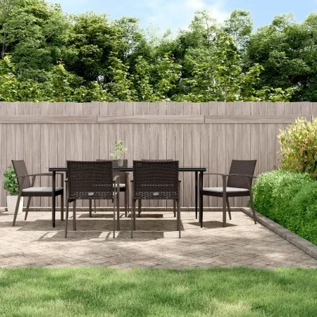 Juego comedor jardín 7 piezas y cojines ratán sintético y acero by , Garden sets - Ref: Foro24-3186981, Price: 606,17 €, Disc...