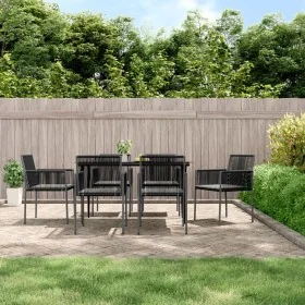 Set comedor jardín 7 pzas y cojines acero ratán sintético negro by , Garden sets - Ref: Foro24-3187068, Price: 556,21 €, Disc...