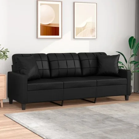 Sofá de 3 plazas con cojines cuero sintético negro 180 cm | Foro24.es | Tu tienda online para hogar, jardín y más Foro24.es