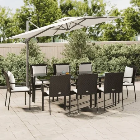 Set de comedor de jardín 9 pzas y cojines ratán sintético negro de , Conjuntos de jardín - Ref: Foro24-3185100, Precio: 806,4...