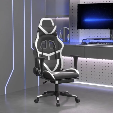 Silla gaming masaje y reposapiés cuero sintético negro blanco | Foro24.es | Tu tienda online para hogar, jardín y más Foro24.es