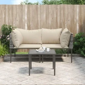 Set de muebles de jardín 3 pzas y cojines ratán