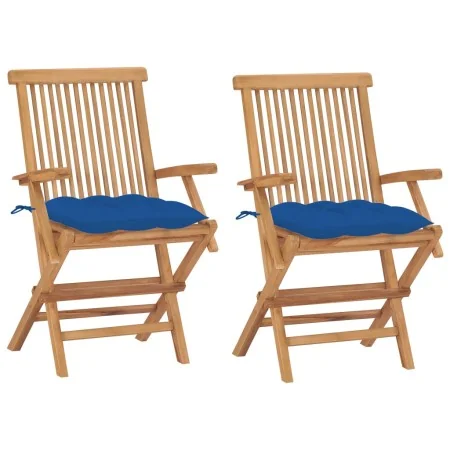 Sillas de jardín 2 uds madera maciza de teca con cojines azules by , Garden chairs - Ref: Foro24-3062512, Price: 197,94 €, Di...