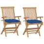 Sillas de jardín 2 uds madera maciza de teca con cojines azules by , Garden chairs - Ref: Foro24-3062512, Price: 197,94 €, Di...