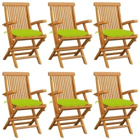 Sillas de jardín 6 uds madera teca con cojines verde brillante by , Garden chairs - Ref: Foro24-3062567, Price: 451,46 €, Dis...