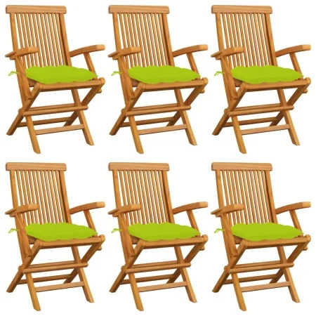 Sillas de jardín 6 uds madera teca con cojines verde brillante de , Sillas de jardín - Ref: Foro24-3062567, Precio: 451,45 €,...