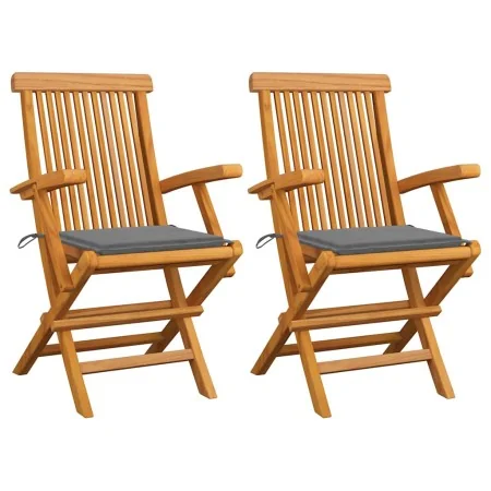 Sillas de jardín 2 uds madera maciza de teca con cojines grises von , Gartenstühle - Ref: Foro24-3062488, Preis: 200,50 €, Ra...