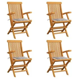Sillas de jardín 4 uds madera teca con cojines a cuadros grises von , Gartenstühle - Ref: Foro24-3065631, Preis: 356,83 €, Ra...