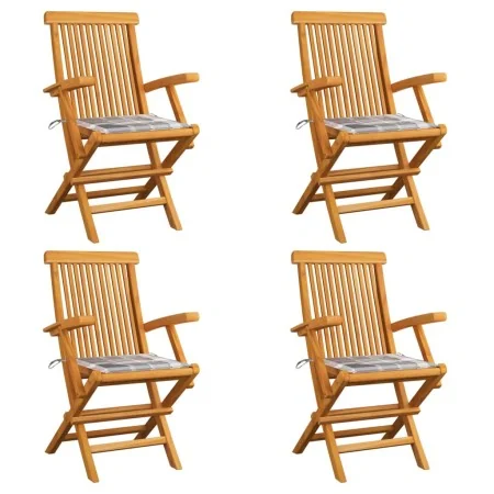 Sillas de jardín 4 uds madera teca con cojines a cuadros grises von , Gartenstühle - Ref: Foro24-3065631, Preis: 372,26 €, Ra...