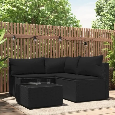 Juego de jardín con cojines 4 piezas ratán sintético negro de , Sofás de exterior - Ref: Foro24-319781, Precio: 305,36 €, Des...