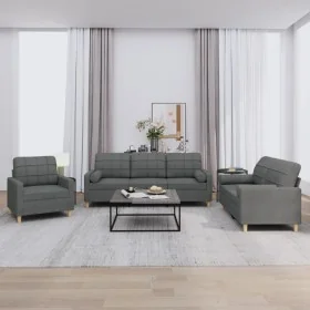 Juego de sofás con cojines 3 piezas tela gris oscuro by , Sofas - Ref: Foro24-3201259, Price: 664,59 €, Discount: %