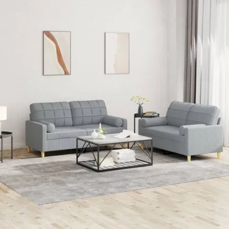 Juego de sofás con cojines 2 piezas tela gris claro by , Sofas - Ref: Foro24-3201290, Price: 415,57 €, Discount: %