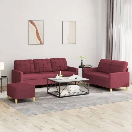 Juego de sofás con cojines 3 piezas tela rojo tinto by , Sofas - Ref: Foro24-3201320, Price: 472,38 €, Discount: %