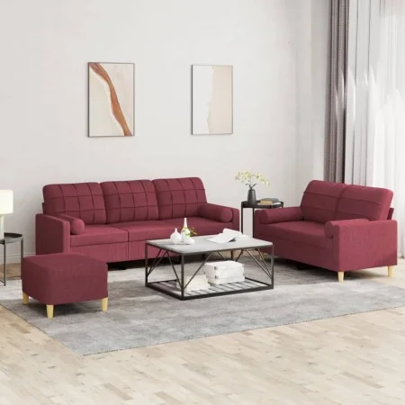 Juego de sofás con cojines 3 piezas tela rojo tinto by , Sofas - Ref: Foro24-3201336, Price: 505,78 €, Discount: %