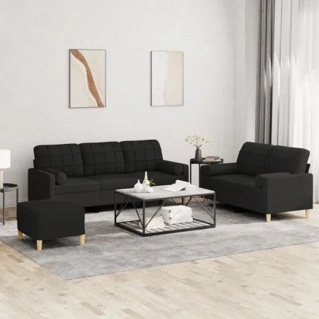 Juego de sofás con cojines 3 piezas tela negro by , Sofas - Ref: Foro24-3201334, Price: 515,13 €, Discount: %