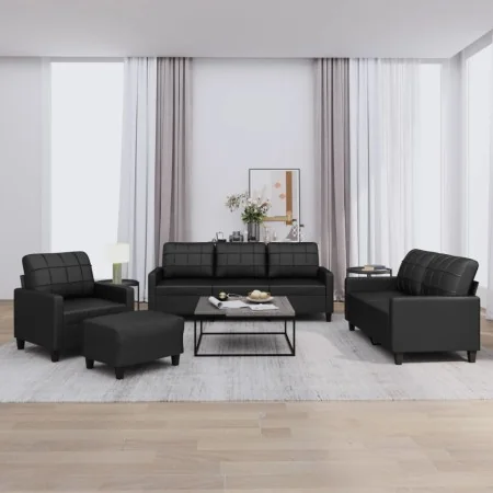 Juego de sofás con cojines 4 piezas cuero sintético negro by , Sofas - Ref: Foro24-3201343, Price: 665,97 €, Discount: %