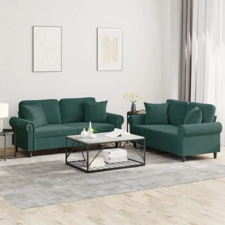Juego de sofás con cojines 2 piezas terciopelo verde oscuro | Foro24.es | Tu tienda online para hogar, jardín y más Foro24.es