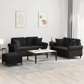 Juego de sofás con cojines 3 piezas terciopelo negro by , Sofas - Ref: Foro24-3202245, Price: 544,96 €, Discount: %