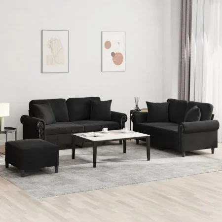 Juego de sofás con cojines 3 piezas terciopelo negro by , Sofas - Ref: Foro24-3202245, Price: 544,96 €, Discount: %