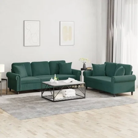 Juego de sofás con cojines 2 piezas terciopelo verde oscuro | Foro24.es | Tu tienda online para hogar, jardín y más Foro24.es