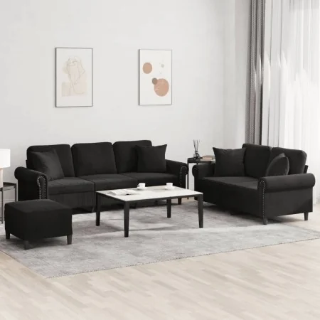 Juego de sofás con cojines 3 piezas terciopelo negro by , Sofas - Ref: Foro24-3202285, Price: 640,74 €, Discount: %