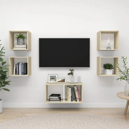 Muebles de salón 5 pzas madera ingeniería blanco y roble Sonoma by , TV Furniture - Ref: Foro24-3079606, Price: 130,08 €, Dis...