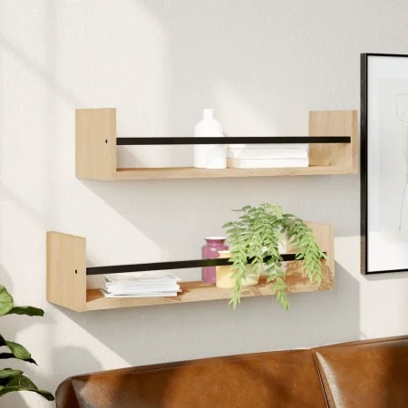 Estantes de pared con barras 2 uds roble Sonoma 60x16x14 cm by , Shelves and shelves - Ref: Foro24-835435, Price: 25,91 €, Di...