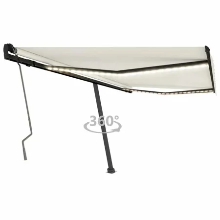 Toldo retráctil manual con LED color crema 450x300 cm by , Awnings - Ref: Foro24-3069762, Price: 512,53 €, Discount: %