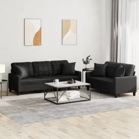 Juego de sofás con cojines 2 piezas cuero sintético negro by , Sofas - Ref: Foro24-3201388, Price: 508,18 €, Discount: %
