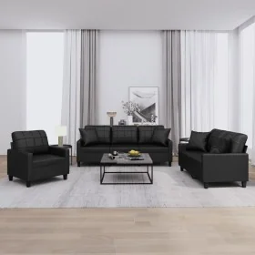 Juego de sofás con cojines 3 piezas cuero sintético negro by , Sofas - Ref: Foro24-3201348, Price: 650,39 €, Discount: %