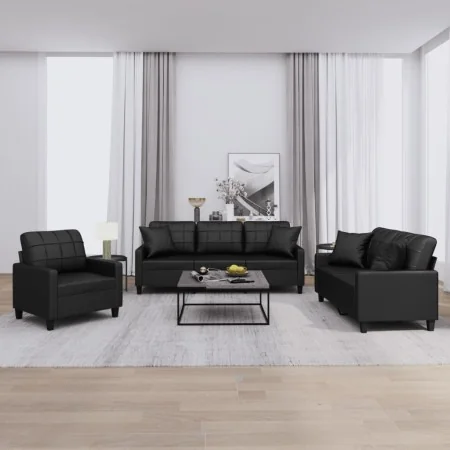Juego de sofás con cojines 3 piezas cuero sintético negro von , Sofas - Ref: Foro24-3201348, Preis: 650,39 €, Rabatt: %