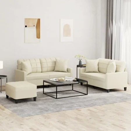 Juego de sofás con cojines 3 piezas cuero sintético color crema de , Sofás - Ref: Foro24-3201374, Precio: 493,27 €, Descuento: %