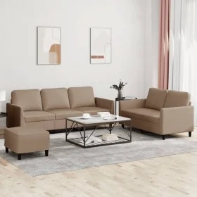 Juego de sofás con cojines 3 piezas cuero sintético capuchino von , Sofas - Ref: Foro24-3201769, Preis: 490,52 €, Rabatt: -5%%