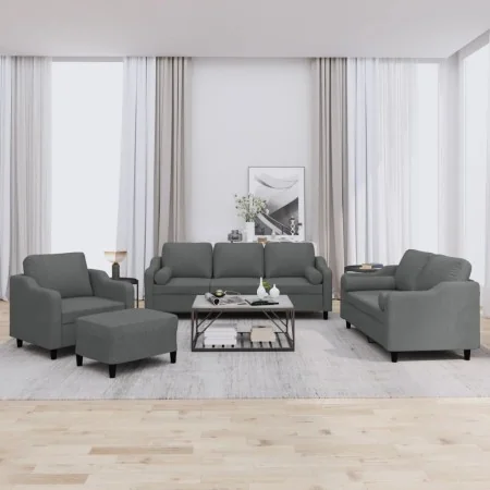 Juego de sofás con cojines 4 piezas tela gris oscuro by , Sofas - Ref: Foro24-3201795, Price: 712,36 €, Discount: -5%%