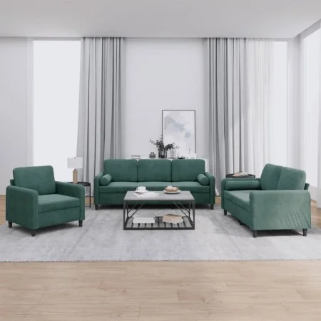 Juego de sofás con cojines 3 piezas terciopelo verde oscuro by , Sofas - Ref: Foro24-3201956, Price: 759,98 €, Discount: %