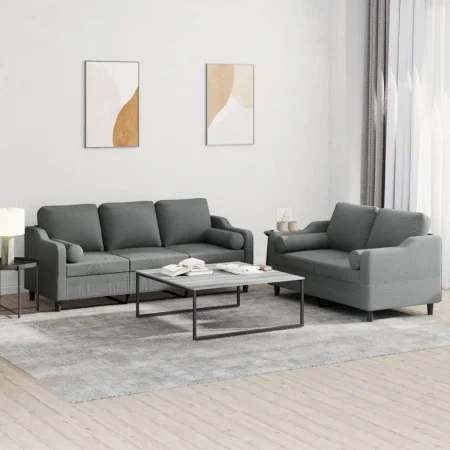 Juego de sofás con cojines 2 piezas tela gris oscuro by , Sofas - Ref: Foro24-3201851, Price: 503,66 €, Discount: %
