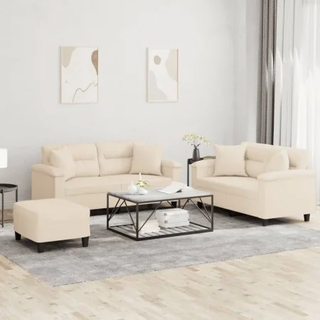 Juego de sofás con cojines 3 piezas tela microfibra beige by , Sofas - Ref: Foro24-3202337, Price: 595,83 €, Discount: -5%%