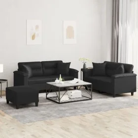 Juego de sofás con cojines 3 piezas cuero sintético negro by , Sofas - Ref: Foro24-3202377, Price: 535,03 €, Discount: -5%%
