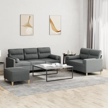 Juego de sofás con cojines 3 piezas tela gris oscuro by , Sofas - Ref: Foro24-3201625, Price: 560,04 €, Discount: %