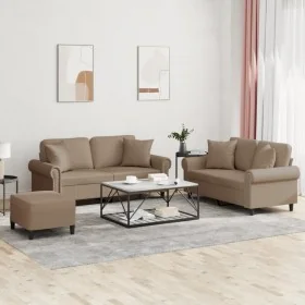 Juego de sofás con cojines 3 piezas cuero sintético capuchino by , Sofas - Ref: Foro24-3202169, Price: 524,31 €, Discount: -5%%