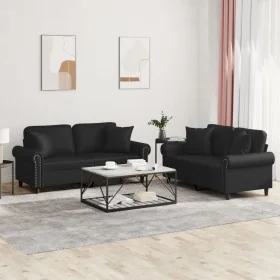 Juego de sofás con cojines 2 piezas cuero sintético negro by , Sofas - Ref: Foro24-3202160, Price: 495,06 €, Discount: -5%%