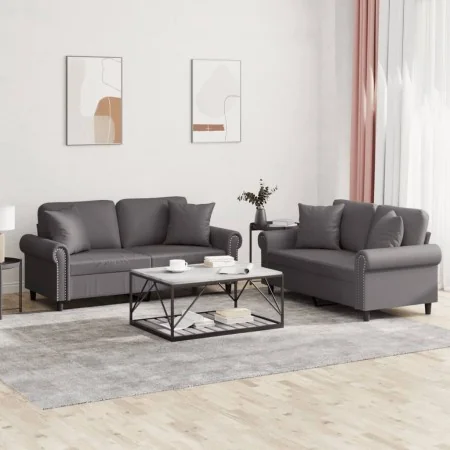 Juego de sofás con cojines 2 piezas cuero sintético gris | Foro24.es | Tu tienda online para hogar, jardín y más Foro24.es