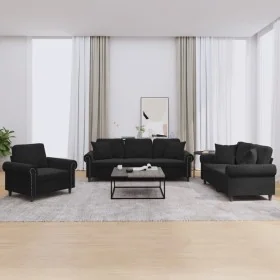 Juego de sofás con cojines 3 piezas terciopelo negro by , Sofas - Ref: Foro24-3202195, Price: 748,29 €, Discount: %