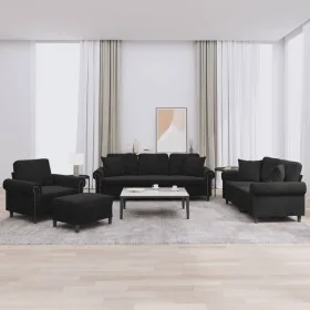 Juego de sofás con cojines 4 piezas terciopelo negro by , Sofas - Ref: Foro24-3202205, Price: 856,67 €, Discount: %