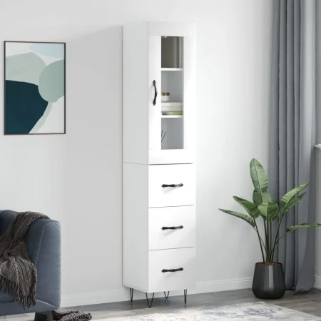 Aparador alto madera contrachapada blanco brillo 34,5x34x180 cm de , Aparadores - Ref: Foro24-3199267, Precio: 122,78 €, Desc...